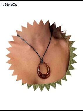Boho Black Leather Choker Necklace Teardrop Pendant Statement Jewelry